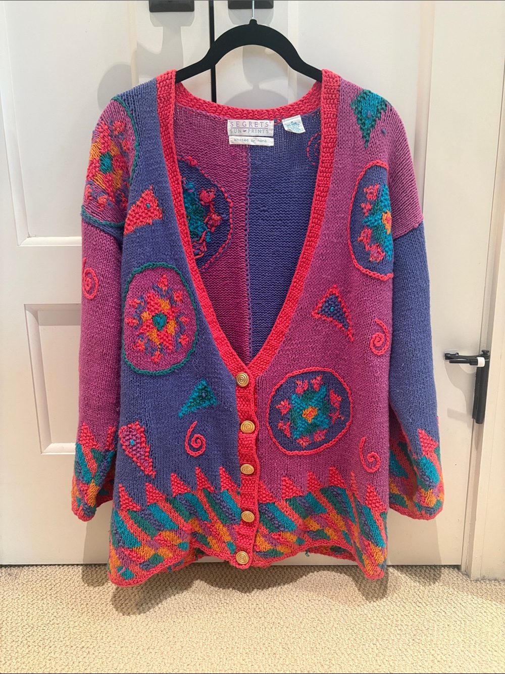 Segrets Vibrant Purple & Pink Patterned Women's Cardigan Sweater - Picture 1 of 2